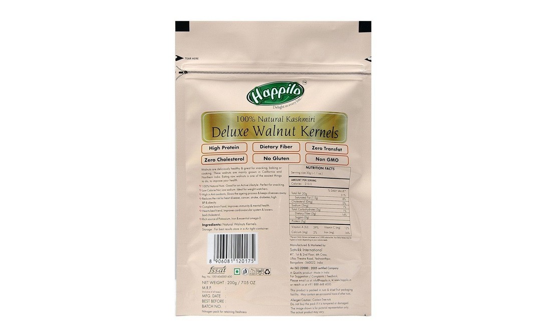 Happilo 100% Natural Kashmiri Deluxe Walnut Kernels   Pack  200 grams